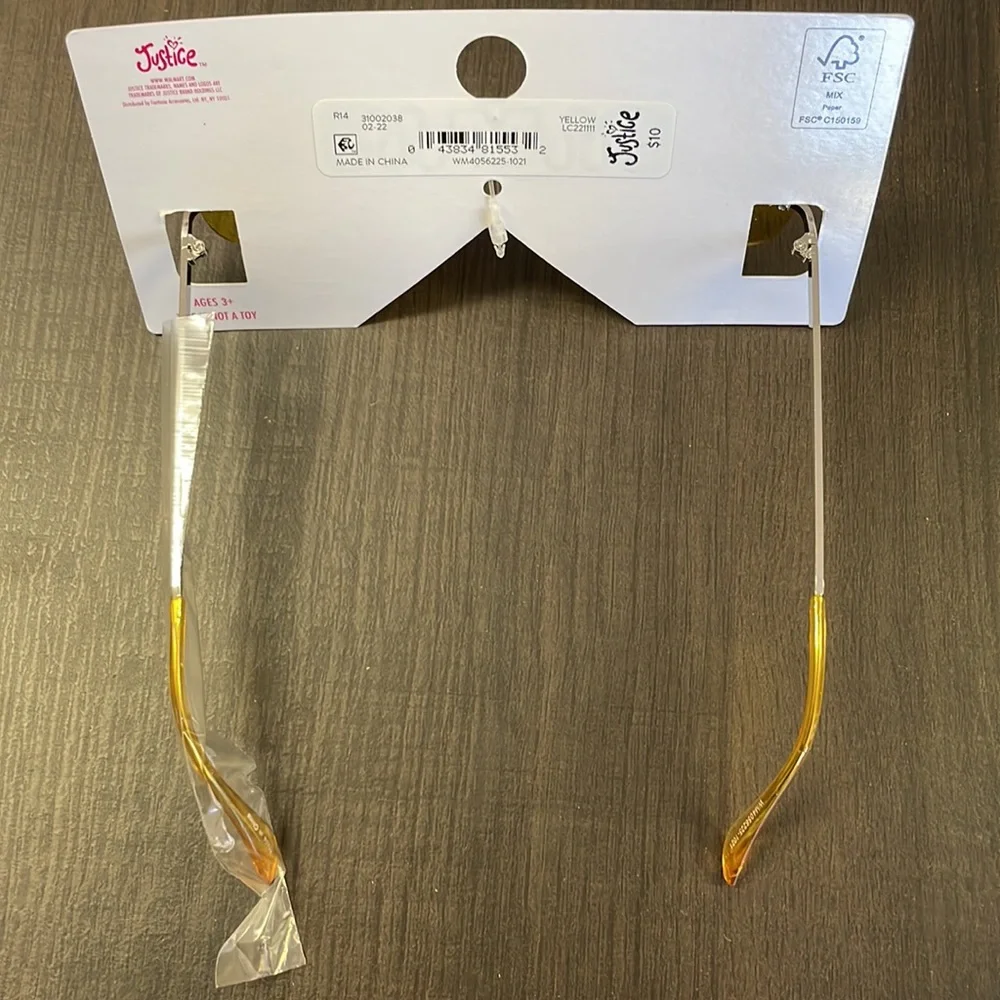 Justice Girls Yellow Frameless Sunglasses with Flower Decal